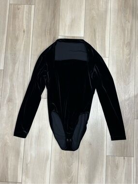 Newport News Black Velvet Long Sleeve Bodysuit